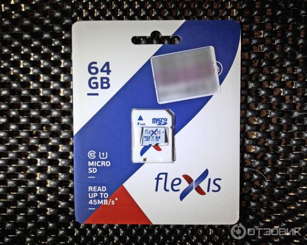 Карта памяти MicroSDXC Flexis 64 Gb Class 10 UHS-I U1 с адаптером SD