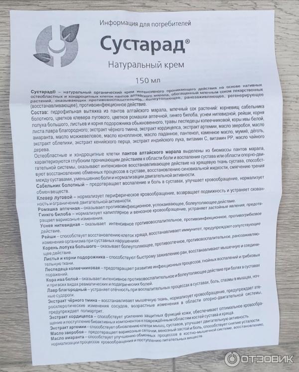 Отзыв о Нативный органический крем Сашера-Мед "Сустарад" | Хороший ...