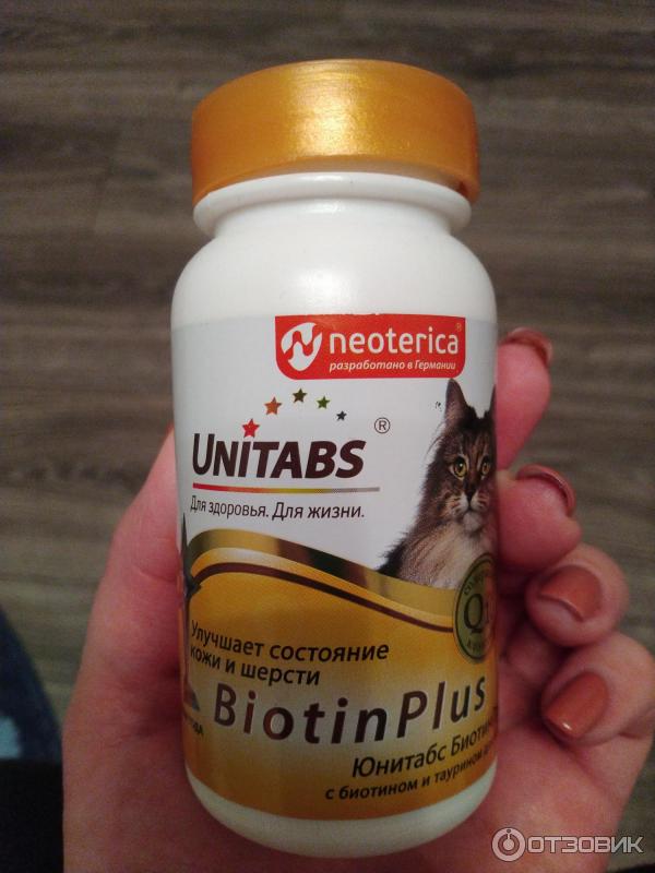 Отзыв о Витамины для кошек Unitabs BiotinPlus | Кот есть не стал
