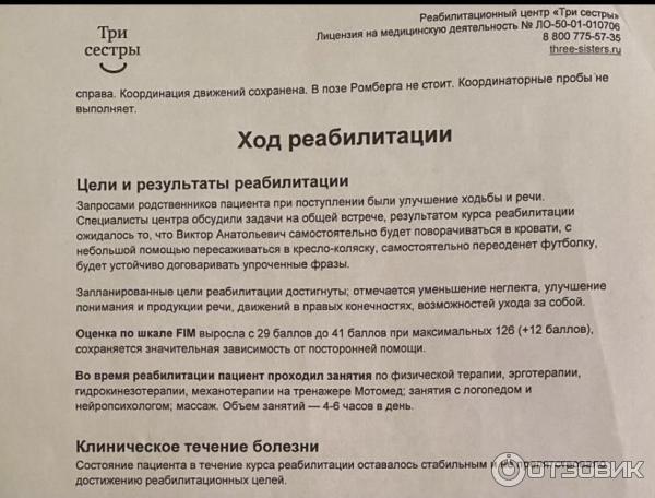 Ход реабилитации