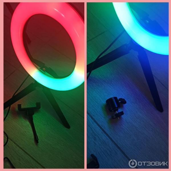 Кольцевая лампа Raygood RGB LED MJ20 цветная + напольный и настольный штативы фото