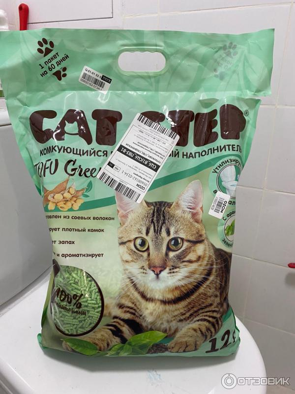 Наполнитель для кошачьего туалета cat step tofu green tea комкующийся растительный 12л