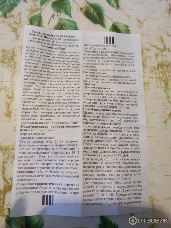 Гель стоматологический Борисовский завод медицинских препаратов Метромизол-дент фото