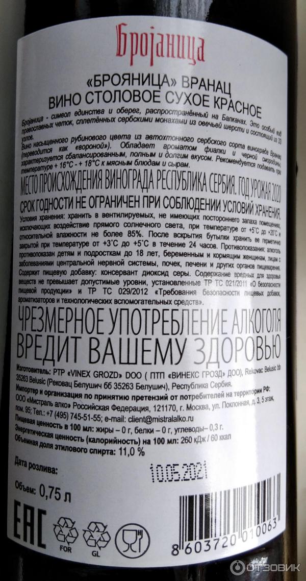 Вино Вранац Сербия Жупа 1 Литр Купить
